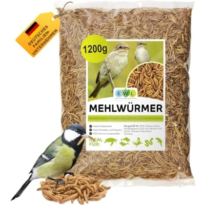 Abbildung von Mehlwürmer getrocknet 1,2kg = 7800ml Insektensnack für Vögel, Fische, Schildkröten, Nager und Reptilien, Vogelfutter Wildvögel Ganzjährig, Eichhörnchen Futter, Igelfutter