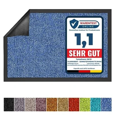 Abbildung von Floordirekt Schmutzfangmatte Rhine waschbare &amp; leistungsstarke Fußmatte Sauberlaufmatte mit Rutschfester Rückseite Türmatte für den Eingangsbereich (Blau, 40 cm x 60 cm)