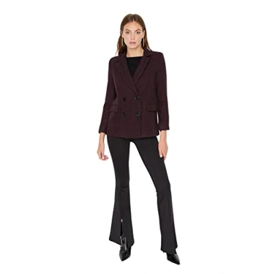 Abbildung von Trendyol Damen Dames Regular dubbele rij effen geweven blazer Coat, Bordeaux, 36 EU
