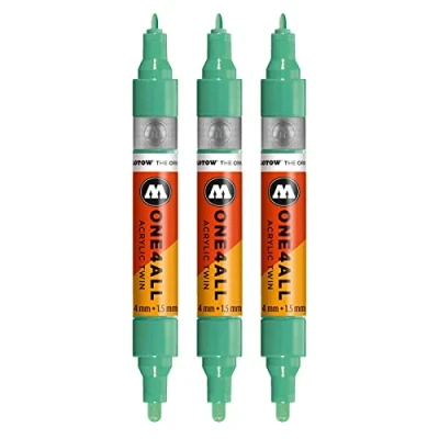 Abbildung von Molotow One4All Acrylic Twin Marker (Strichstärke 1.5 mm und 4 mm, hochdeckend permanent) 3 Stück Farbe 234 calypso mittel