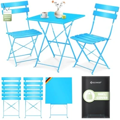 Abbildung von KESSER® Bistroset 3 teilig mit Bistrotisch &amp; 2 Klappbaren Stühlen Gartenmöbel Set Outdoor Sitzgruppe UV wetterbeständig Gartentisch Balkonset bestehend aus Klapptisch 2x Klappstühlen Cover