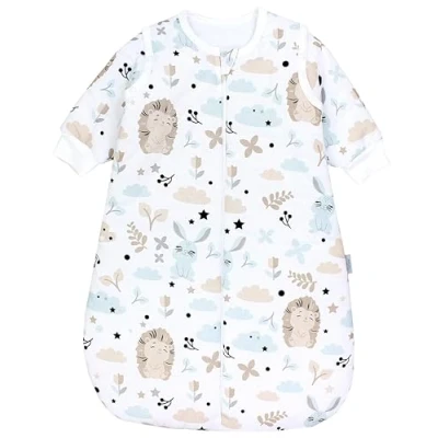 Abbildung von TupTam Baby Ganzjahresschlafsack Rund OEKO TEX zertifizierte Materialien mit abnehmbaren Ärmeln 2.5 TOG unisex, Farbe: Igel Hase Beige Mineralgrün, Größe: 68 74