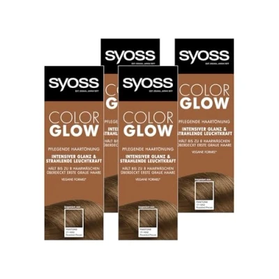 Abbildung von Syoss Color Glow Pflegende Haartönung Roasted Pecan Pantone 17 1052 (4x 100 ml), semi permanente Coloration für strahlende Farbintensität bis zu 8 Haarwäschen, ohne das Haar schädigen