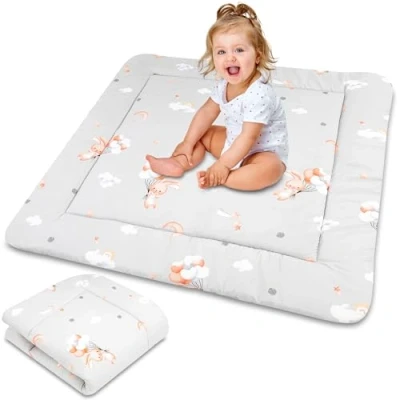 Abbildung von Krabbeldecke für baby Spieldecke 100x100 cm gepolstert krabbelteppich groß dicke faltbare Laufgittereinlage aus Baumwolle Kaninchen