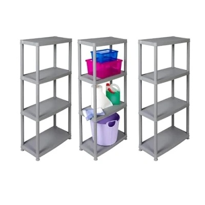 Abbildung von Kreher® Kunststoffregal, Lagerregal 60 x 30 130 cm, 4 Böden, Grau, Steckregal mit max. 100 kg Traglast (3er Set)
