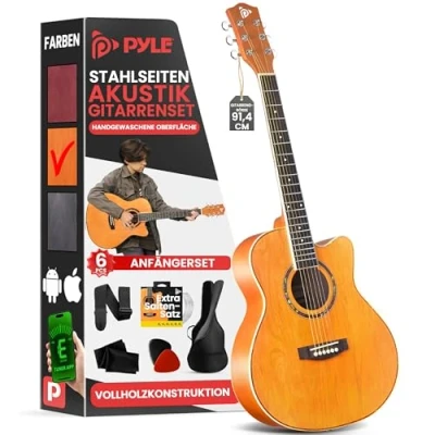 Abbildung von Pyle Akustik Gitarre Guitar with Strings Acoustic, Akustikgitarren, für Erwachsene &amp; Kinder Größe 3/4, Westerngitarren mit Stimmgerät, Tasche Set Cutaway, Anfänger Gitarre, Holz