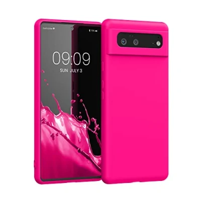 Abbildung von kwmobile Hülle kompatibel mit Google Pixel 6 gummierte TPU Silikon Handyhülle Schutzhülle für kabelloses Laden Case in Neon Pink