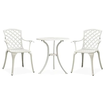 Abbildung von vidaXL Bistroset 3 TLG. Balkonset Gartenmöbel Sitzgruppe Balkonmöbel Gartenset Gartentisch Gartenstuhl Tisch Stühle Aluminiumguss Weiß