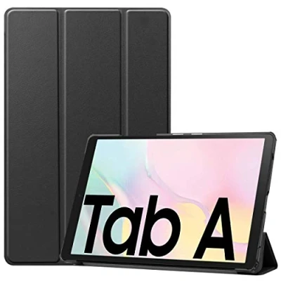 Abbildung von subtel® Flip Cover Tablethülle für Samsung Galaxy Tab A7 (SM T500 / SM T505) Tablet Schutzhülle mit Ständer, Kunstleder schwarz Bookstyle Case Bumper Klapphülle faltbar Touchpad Tasche Hülle