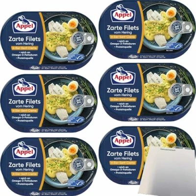 Abbildung von Appel Zarte Filets vom Hering in Eier Senf Creme 6er Pack (6x200g Dose) + usy Block