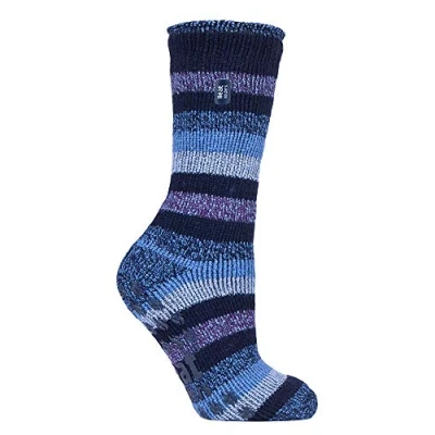 Abbildung von HEAT HOLDERS Damen Warme Anti Rutsch Stopper Thermo Socken mit ABS Sohle 2.3 TOG (37 42 EU, Marine Streifen (Juniper))