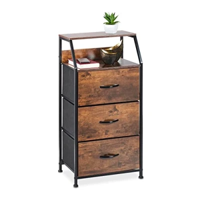 Abbildung von Relaxdays Standregal, 3 Schubladen, 2 Ablagen, Bücher &amp; Deko, Regalkommode Industrial, HxBxT: 92x45x30 cm, braun/schwarz