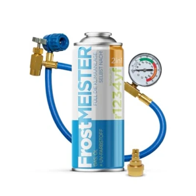 Abbildung von FrostMEISTER 2in1 400 ml Auto Klimaanlagen Nachfüllset inkl. Schlauch mit Manometer &amp; Adapter Schnelle einfache Ersatz für das Kältemittel R1234yf (ab Baujahr 2017)