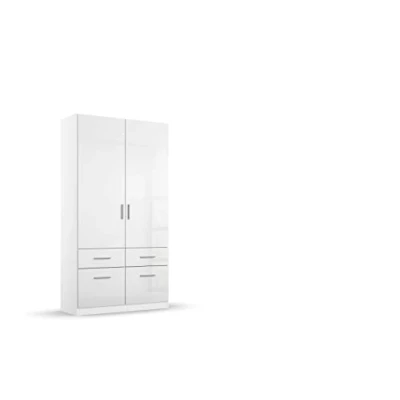 Abbildung von Rauch Möbel Celle Schrank Drehtürenschrank in Weiß / Hochglanz Weiß, 2 türig mit 4 Schubladen, inkl. Zubehörpaket Basic 1 Kleiderstange Einlegeböden, BxHxT 91x197x54 cm