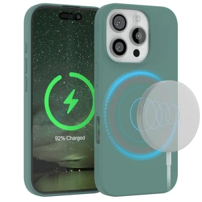 Abbildung von EAZY Case Silikonhülle für iPhone 16 Pro Hülle mit Qi Charging Silikon Schwarz weich Handyhülle Schutzhülle Kameraschutz Dünn Schutz Cover TPU Phone Bumper in Pinien Grün