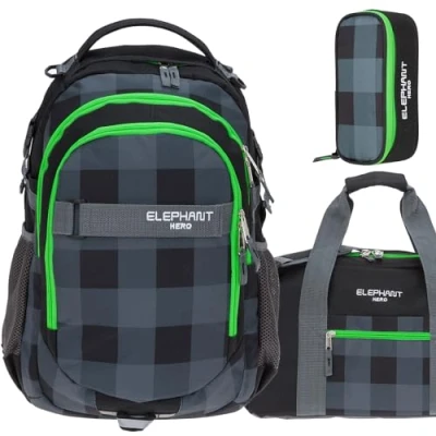 Abbildung von ELEPHANT Schulrucksack Hero Signature Schultasche (Set, 3 tlg., Teile Rucksack Sporttasche Mäppchen Box), Softcase Schulranzen Schulmappe +rsm