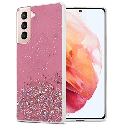 Abbildung von Cadorabo Hülle kompatibel mit Samsung Galaxy S21 5G Rundumschutz TPU Silikon Case Mädchen Glitzer Strass Design Slim Kratzfest Weiche Gummi Bling Schutzhülle für in Rosa