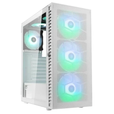 Abbildung von Kolink Observatory HF Mesh PC Gehäuse, Sechs ARGB Lüfter, 330 mm GPU Freiheit, ATX Motherboard, Gitterfrontplatte, Stahl, Mid Tower, Weiß