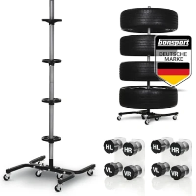 Abbildung von Felgenbaum XL für Autoreifen bis 295mm fahrbar Reifenständer belastbar 150 kg inkl. 8 Reifen Markierer Reifenbaum mit Rollen