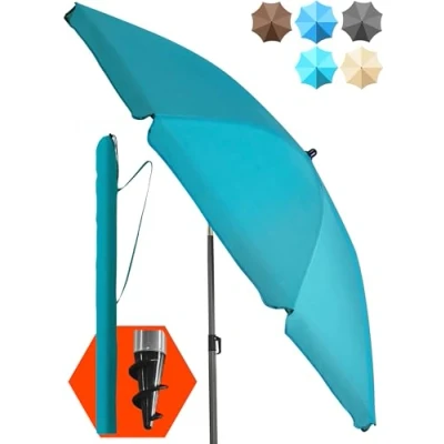 Abbildung von 4smile Strandschirm SunnyJoy, Ø 180 cm Türkis UPF 50+ Sonnenschirm Strand, Balkon windfest stabil, Schirm mit Hülle, Gartenschirm