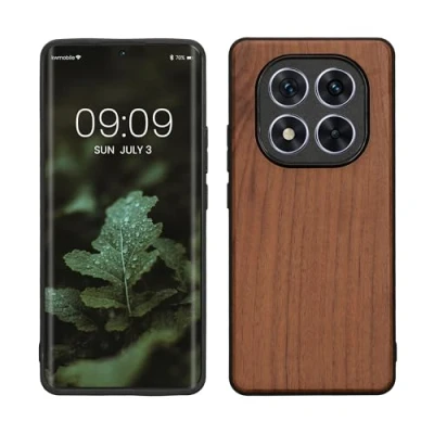 Abbildung von kwmobile Hülle kompatibel mit Xiaomi Redmi Note 14 Pro 5G / Poco X7 Holz Case stoßfestes Handy Cover TPU Handyhülle in Dunkelbraun