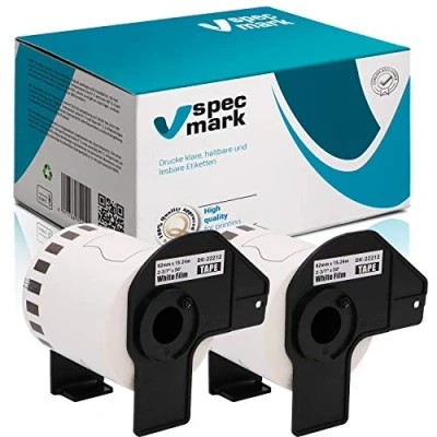 Abbildung von specmark 2 Rollen Endlosetiketten kompatibel mit Brother DK 22212 62mm x 15,24m Etiketten für allen QL Etikettendruckern 570 700 800