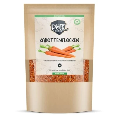 Abbildung von Pets Protect 1kg Karotten Flocken für Hunde 100% natürlicher Barf /Hundefutter Zusatz aus Deutscher Herstellung Lebensmittelqualität ohne künstliche Zusätze Getreidefrei &amp; glutenfrei