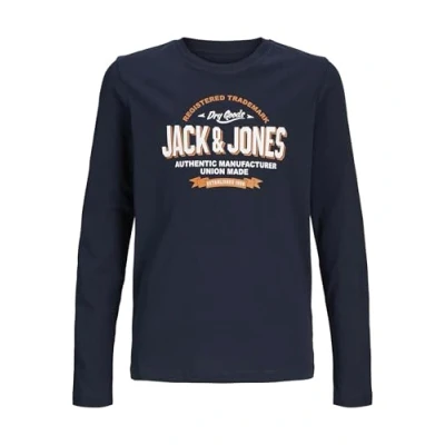 Abbildung von Jack &amp; Jones Junior Jjelogo TEE Oneck Langarmshirt für Kinder, Größe: 98, Navy blazer/white/marmelade