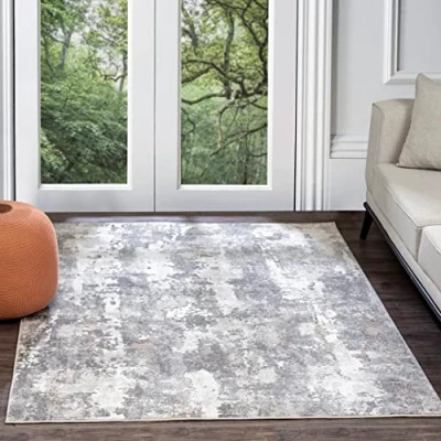 Abbildung von Surya Bergfors Wohnzimmer Teppich modern Abstrakt Design in Marmor Optik für Wohnzimmer, Esszimmer, Schlafzimmer groß, weicher Kurzflor 160x213 cm Grau, Weiß
