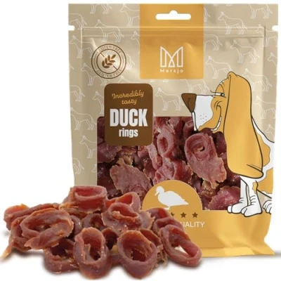 Abbildung von MERSJO Hundeleckerlis Duck Rings Hundeleckerlis, 95% Entenfleisch, Getreidefrei, 500g