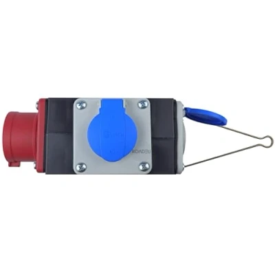 Abbildung von RoadEu Adapter 380V auf 230V 16A Baustromverteiler mit CEE Stecker und Schuko Ausgängen Stromverteiler 3X Dosen