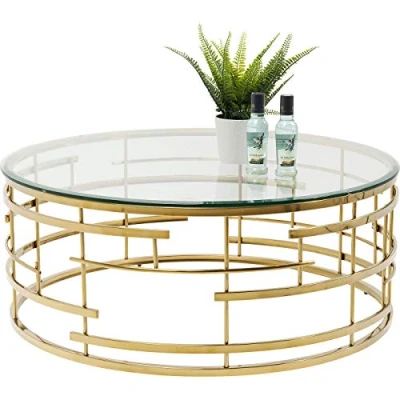 Abbildung von Kare Design Couchtisch Jupiter, Gold, 100cm Durchmesser, Beistelltisch, Edelstahl Gestell, Glas Tischplatte, 40x100x100 cm (H/B/T)