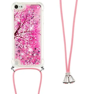 Abbildung von Handykette Handyhülle für iPod Touch 5/6 / 7 Hülle,Glitzer Quicksand kreatives Fließende Flüssigkeit schwimmt Silikon Case mit Umhängeband Handykordel Band Kette 5,YB GS Cherry