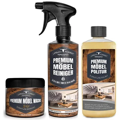 Abbildung von URBAN FOREST Sparset Möbelreiniger 500ml+Möbelpolitur 500ml+Möbelwachs 250ml Holzreiniger (3 St. Möbelreiniger+Möbelwachs+Möbelpolitur Möbel, Leder, Holz)