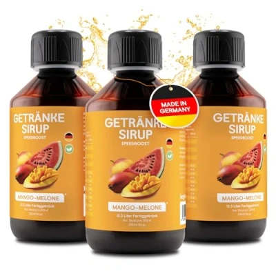 Abbildung von hCGC® Immunsystem Sirup SpeedBoost 3x 250ml, Vegan Zuckerfreies Getränkekonzentrat für 12,5L Fertiggetränk Fruchtsirup Booster mit Vitaminen, Magnesium &amp; L Carnitin Mango Melone