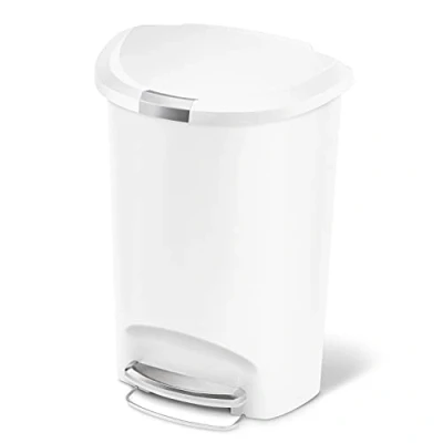 Abbildung von simplehuman 50 Liter halbrund Treteimer, Mülleimer Küche, weißer Kunststoff, CW1356