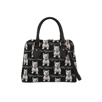 Abbildung von Signare Tapisserie Handtaschen Damen, Umhängetasche Schultertasche Damen mit Hundedesigns (Westie)