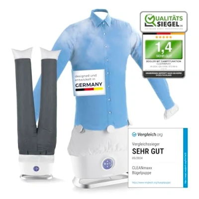 Abbildung von CLEANmaxx Bügelsystem automatischer Hemdenbügler mit Dampffunktion inklusive Hosenaufsatz, 1800 W, Innovativer Bügler für Hemden &amp; Blusen, Bügelautomat Bügelpuppe