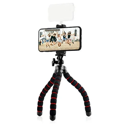 Abbildung von MOJOGEAR Flexibles Stativ Mit Moosgummibeinen — Geeignet für Smartphone/Kompaktkamera/Action Cam bis zu 26 cm hoch Stativhalterung Smartphones 9,5 Breite Schwarz/Rot
