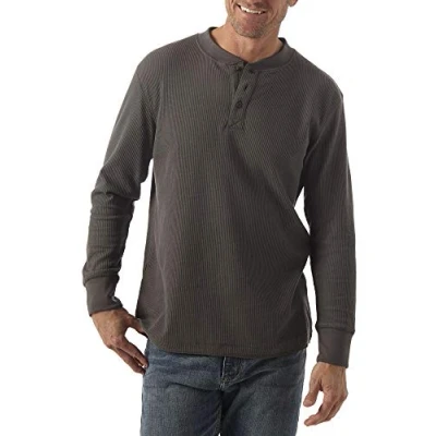 Abbildung von Wrangler Authentics Herren Long Sleeve Waffle Henley Hemd, Dunkles Charcoal, Mittel