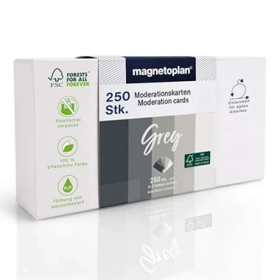 Abbildung von Magnetoplan Grey Moderationskarten farblich sortiert, Grau quadratisch 200 mm x 100 250 Stk