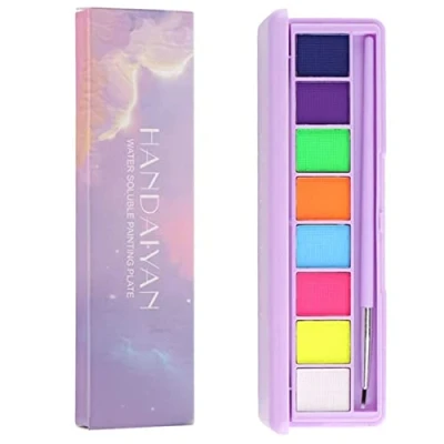 Abbildung von Mysense Wasseraktivierte Eyeliner Palette, Gesichtsfarbe, fluoreszierend, leuchtend, Regenbogenfarben, Körperfarbe, Make up, matte und UV Farben, grafischer Eyeliner, mit Pinsel 01