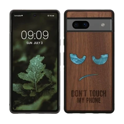 Abbildung von kwmobile Hülle kompatibel mit Google Pixel 7a Holz Case Handy Cover TPU Handyhülle in Dunkelbraun Perlmut Nicht Anfassen