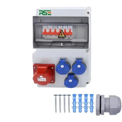 Abbildung von BAUSTROMVERTEILER WANDVERTEILER KOMPLETT VERDRAHTET 32A 16A 230V MIT CEE DOSE ZÄHLER IP65, 2.1x16a 3x230v LS