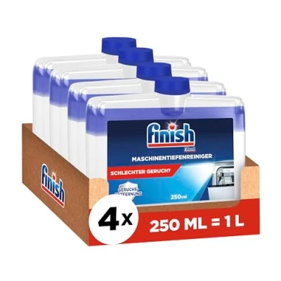Abbildung von Finish Maschinentiefenreiniger Flüssiger Maschinenreiniger gegen Kalk und Fett für eine saubere Spülmaschine Sparpack mit 4 x 250 ml Maschinenpfleger