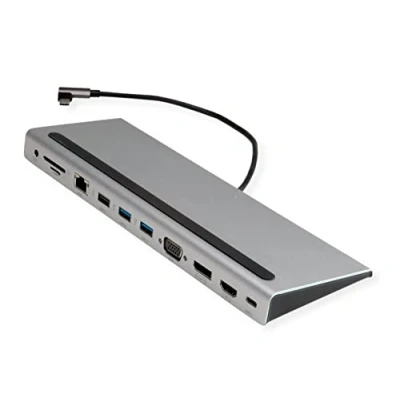 Abbildung von VALUE USB 3.2 Gen 2 Typ C Multiport Docking Station, 4K HDMI/DP, VGA, USB, Card Reader, PD, LAN, Audio
