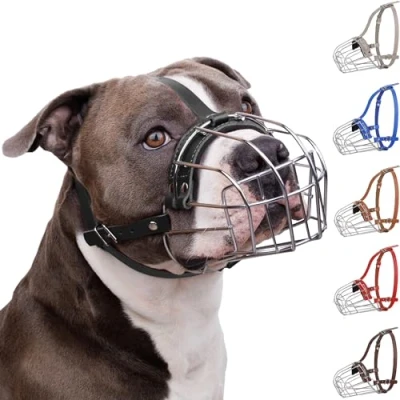Abbildung von BRONZEDOG Pitbull Maulkorb für Hunde, atmungsaktiv, Metall, große Amstaff Staffordshire Terrier, Beißen, Kauen, Bellen (Schwarz)