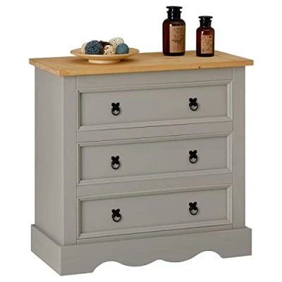 Abbildung von IDIMEX Kommode TEQUILA, Sideboard Anrichte Schrank Mexiko Stil Kiefer 3 Schubladen gra