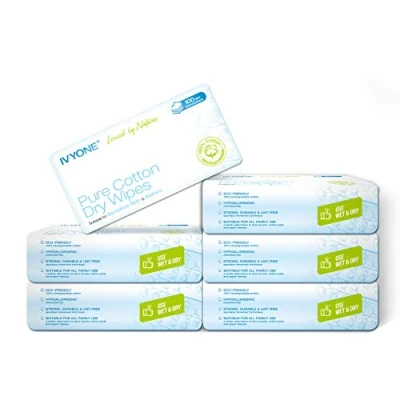 Abbildung von Ivyone Pure Cotton Dry Wipes (600 Tücher)， Premium Watte Pflegetücher, trocken, sehr weich Biodegradable Baumwolle für Empfindliche Haut, Baby Abschminken