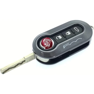 Abbildung von Nordecco Fiat 500 Schlüsselhülle passend für 500C 500L Abarth Grande Punto Brava Panda Stilo Linea 3 Tasten Schlüssel Flip (grau)
